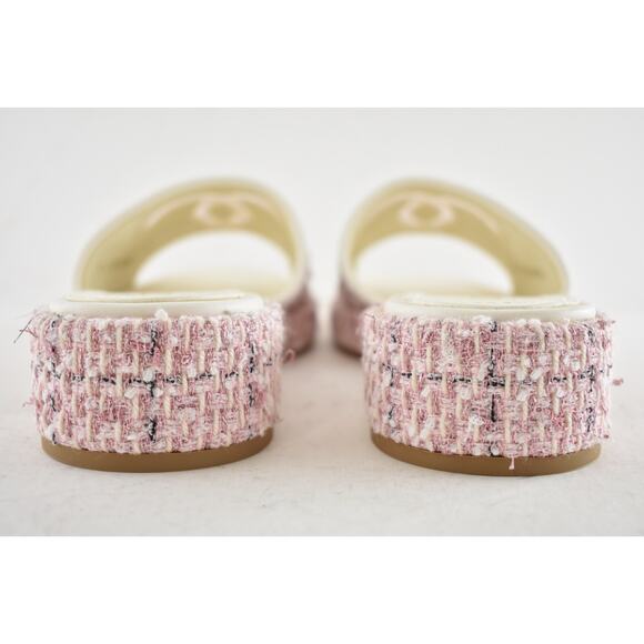 Chanel 20P Pink White Tweed Mesh CC Logo Slide Slip On Sandal Mule Heel Flat 36 - Picture 14 of 15